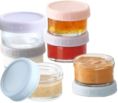 iyayayuanyuan Lot de 6 récipients en verre pour vinaigrette à emporter - Petits pots à condiments avec couvercles, étanches et réutilisables pour boîte à déjeuner, travail et voyage (76,5 g - Lot de
