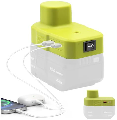 Battery Adapter Compatible with Ryobi 18V Battery, Portable USB and Type C Power Source Adapter Battery Charger Connector for Cordless Power Tool Li-ion Battery