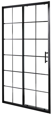 Milano Barq 1400mm Black Grid Reversible Sliding Shower Enclosure Door