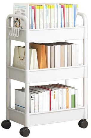 Rolling Storage Cart - Storage Trolley Cart | 3 Tier Rolling Utility Cart | Rolling Utility Trolley On Wheels | Rolling Library Book Cart | Rolling Storage Trolley For Kitchen, Bathroom, Laundry