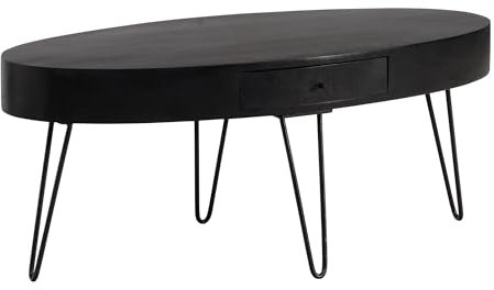 Wohnling Couchtisch Oval 100x50x40 cm Mango Massivholz mit Schublade