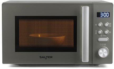 Salter Cosmos Microwave – 20 Litre Solo Microwave Oven with Digital Display, 800W, Compact, 8 Auto Cooking Functions, Defrost Function, 95 Minute Timer, 25.5 cm Glass Turntable, Easy Clean, Blue Grey