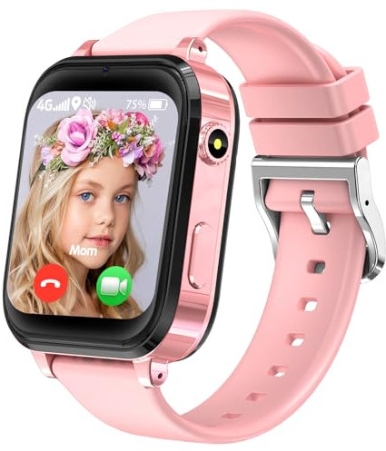 kaacly Montre Connectée Enfant, 4G Montre GPS Enfant avec SOS Appel Vidéo Mode Classe Podomètre Réveil, Montre Intelligente pour Filles et Garçons