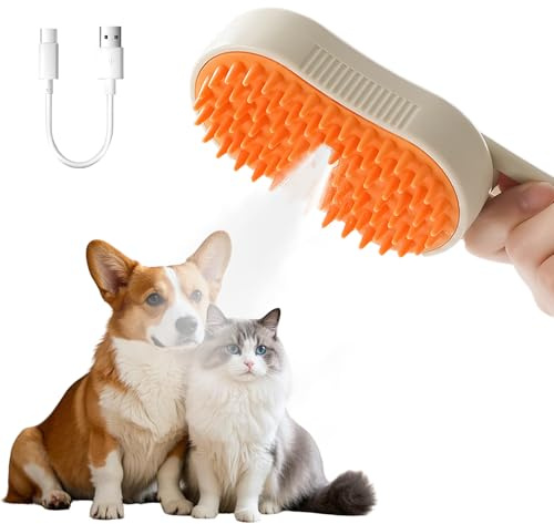 Cat Steam Brush 3 in 1 Dog Defur Comb Grooming Rechargeable Rechargeable Self-Cleaning Pet Shedding Brush with Massage Spray Comb Pet Shedding Eliminate Flying Long Short Hair for Kitten Rabbit