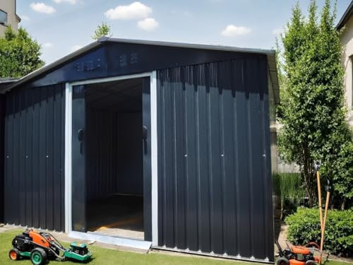 Outgarden Metall-Gerätehaus Classic Anthrazit | 4,8 m² | Verzinkter Stahl | Satteldach | Doppeltür | Wetterfest | Metall Gartenhaus | Gartengerätehaus