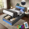Letto Singolo con Contenitore 90x190 cm con LED e USB (Supportato Senza Fili), Letto Contenitore imbottito con Testiera e vano portaoggetti e rete a doghe, Struttura Singolo