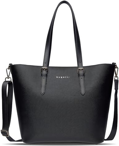 bugatti Ella großer Shopper bag-in-bag, Damen-Handtasche in Saffiano-Art aus Kunstleder, schwarz
