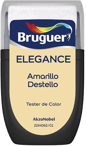 BRUGUER ELEGANCE Pintura Monocapa ExtraMate, Paredes y Techos, Interior, Exterior protegido, Alta Durabilidad, UltraLavable, Resistente al Desgaste y Manchas Amarillo Destello 30 ml