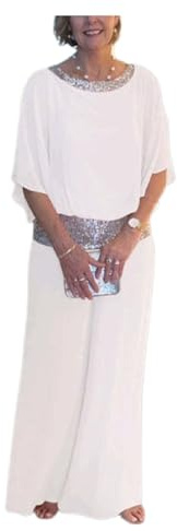 Zweiteiler Damen Elegant Pailletten Farbblock Abendanzug Sets Rundhalsausschnitt 3/4 Fledermausärmel Top Casual Wide Bein Hosen Set Mit Pocket für Party Business Festlich Hochzeits Travel