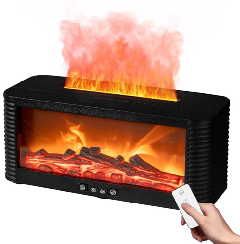 hzuisst Fireplace Diffuser, 7 Colours Flame Diffuser for Home with Timer, 250ml Waterless Auto Off Essential Oil Electric Diffuser for Home Bedroom Office