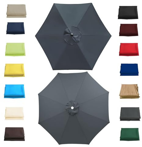 2M 2.30M 2.7M 3.0M Telo di Ricambio per Ombrelloni a 6 Stecche /8 Stecche, Copertura di Ricambio per Ombrellone da Giardino Esterni, Impermeabile Poliestere Tenda per Ombrellone(Grigio,3.0m/6 Arms)