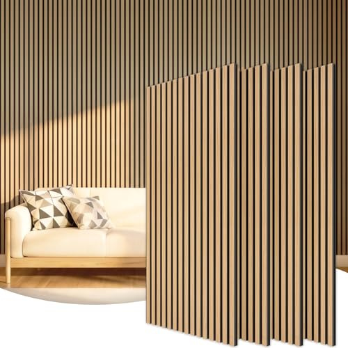 TONOR Wooden Acoustic Wall Panels, 4 Pack 120x60 cm (2,88m²) Wood Panels for Walls as Sound Proofing Panels, Slat Wood Panelling for Decorative Wall Panels, Living Room, Bedroom, Office, Natural Oak