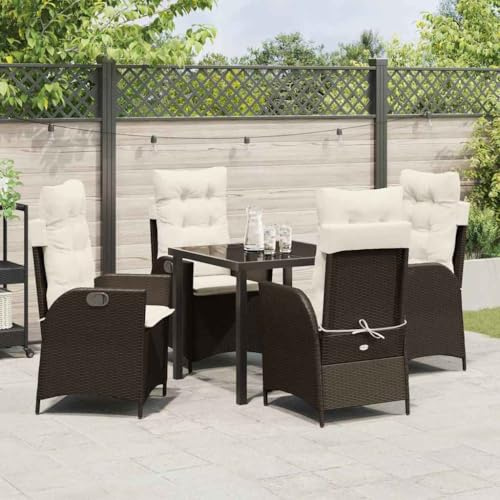 QJBSAVVA Poly-Rattan Gartenmöbel Set 5-Teilig Braun 80x80x73 cm mit Höhenverstellbaren Lehnen Robuster Sitzgruppe für Balkon Terrasse und Garten