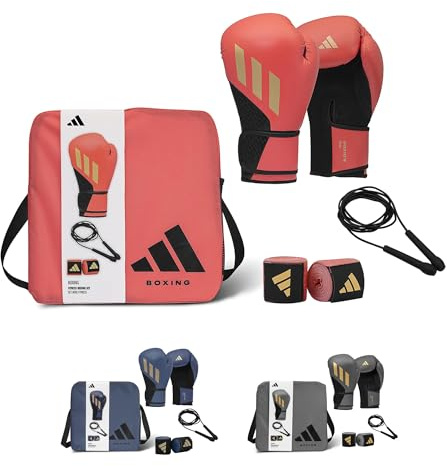 adidas Boxing Set - Speed Tilt 200 12oz Gloves & Skipping Rope | Includes 350cm Hand Wraps, and Skipping Rope Packaged in Recycled Polyester Tote Bag, Ideal for Boxing Training and Sparring