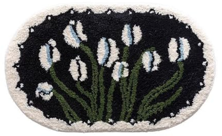 Bath Mat Schwarze Blume Grün Badmatte Mikrofaser Duschvorleger Langlebig rutschfest Badezimmerteppich Schnelltrocknend Badematte Verdicken Badmatten Waschbar Badvorleger 50x80cm