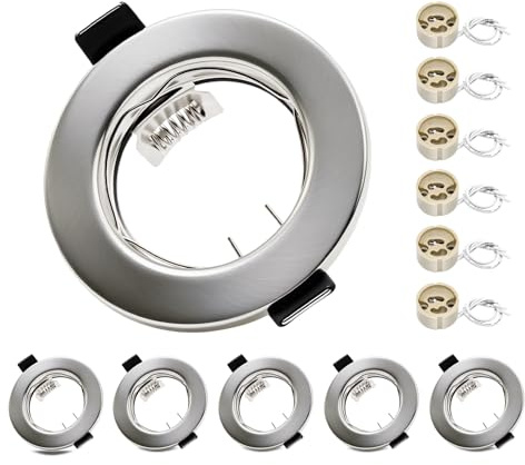 LteelDay 6er-Set GU10 Einbaustrahler Nickel Gebürstet VDE Fassung | Lochdurchmesser 55-70mm | VDE-zertifizierte GU10-Fassung für LED/Halogen | Ohne Lichtquelle | Ideal für Einbauleuchten
