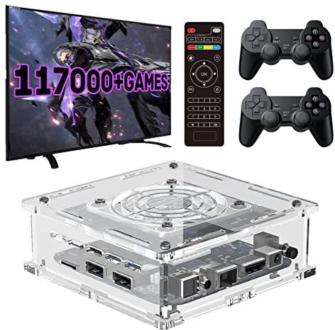 Consola de juegos retro con almacenamiento de 256 GB y más de 117.000 juegos precargados, 2 controladores inalámbricos, compatible con PS1/PSP/MAME, para salida de TV 4K HD/AV