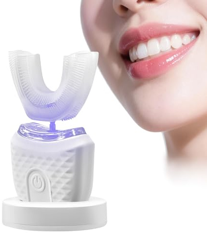 Cepillo De Dientes Ultrasónico Automático,cepillo de dientes eléctrico ultrasónico en forma de U 360°,3 Niveles De Intensidad,45 S Temporizador, para Cargar IPX7,Temporizador Eléctrico Inalámbrico
