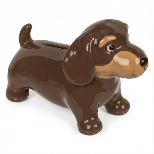 MIJOMA Spardose Dackel aus Keramik – braune Hundespardose mit Stopfen – Deko und Geschenkidee für Erwachsene – 18 x 13 cm
