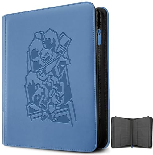 Douper 9 Pocket Card Binder for Pokemon, 360 Cards, Label Slot, Blue | Trading Card Games Collection Holder Book Folder with Side-Loading Sleeves and Exclusive 3D Embossed Artwork