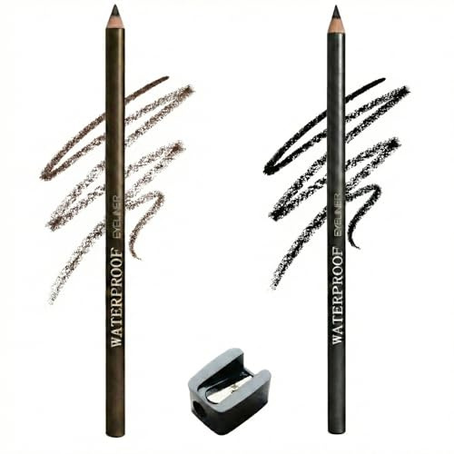 Kajal Eyeliner Pencil Set, Black And Brown Kohl Eye Pencils, 2-Pack | Includes 1 Separate Black Sharpener, Sharpenable Design For Controlled Application, Everyday Make-Up And Defined Eye Looks