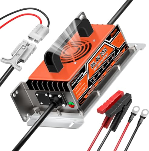 Caricabatteria LiFePO4 da 48V 25A, Caricabatterie Litio Veloce da 58,4V (51,2V) con Connettore Anderson, Caricatore LiFePO4 48V Intelligente Portatile per Auto, Camion, RV, Barca, Campe