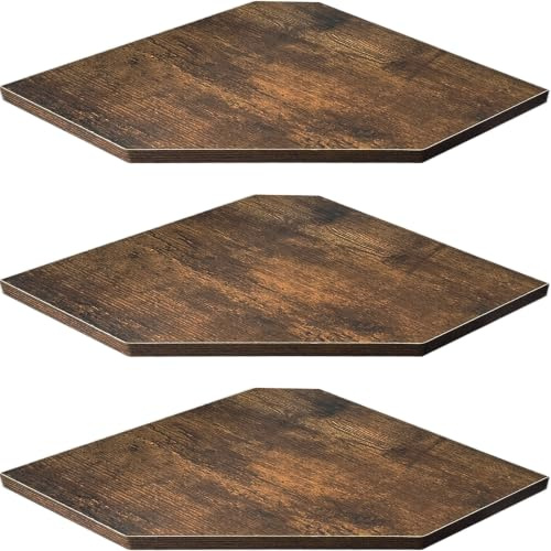 Loopsee Corner Shelf Wall Mounted, 3 Floating Corner Shelves Unit 11.8in | Wood Hanging Display Shelfs with Cable Hole for Kitchen Bedroom Living Room Storage Organizer Decoration, Rustic Brown