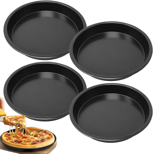 TESSTSY 4 Pieces Round Pizza Baking Tray, 18cm Non Stick Round Baking Tray | Durable Carbon Steel Pizza Pan for Oven, Home Kitchen Restaurant