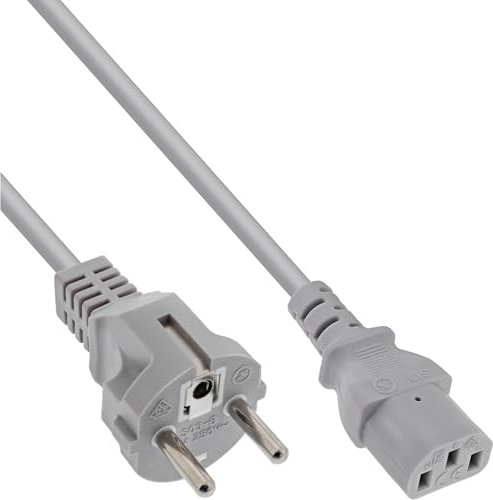 InLine 16647C Netzkabel, Schutzkontakt gerade auf Kaltgerätestecker C13, 3m, grau