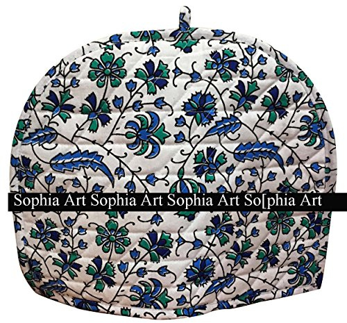 Decorative Indian Print Handmade Tea Cosy Vintage Unique Ethnic Floral Creative Printed Cotton Tea Cozy (Green-Blue Blumen)