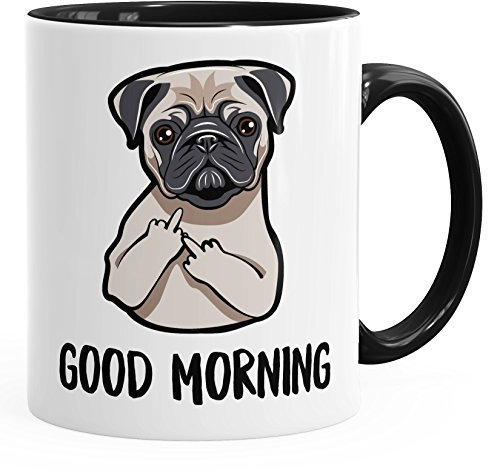 MoonWorks Kaffee-Tasse Good Morning böser Mops Mittelfinger Büro-Tasse Teetasse Keramiktasse schwarz Unisize