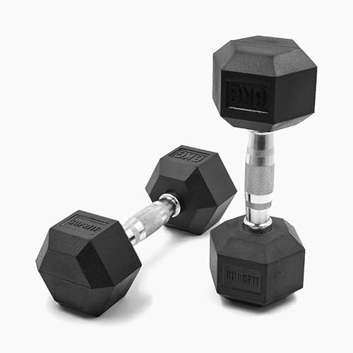 SUPRFIT - Hexagon Kurzhanteln paarweise mit gummiertem Eisenkern - Fitness Gewichte Hanteln 2 x 6 kg mit rutschfestem Chromgriff - Premium Kurzhantel Set für Calisthenics, Krafttraining & Crossfit