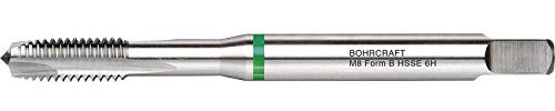 Bohrcraft 41630300600 Maschinengewindebohrer DIN371 M6 verstärkter Schaft BOC-41630300600 Machinen-Gewindebohrer Grünring DIN 371 HSS-E blank, M 6 Form B Split-Pack, 1 Stück, 1 V, silber