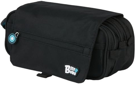 Grafoplás | Estuche Escolar Tres Compartimentos con Solapa | Negro | Bits&Bobs | Colores Vivos | 23x10x10cm | Incluye Horario y Zona Identificación | Perfecto para Organizar tu Material Escolar