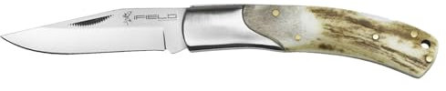 iFIELD EL29034 Couteau de chasse pliant Bushcraft Survival Hiking Camping, lame en acier inoxydable avec manche en corne de cerf, fabriqué à Albacete (Espagne)