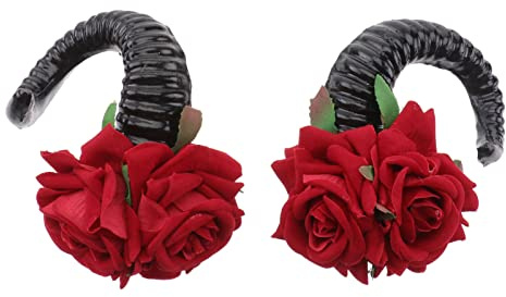 Lurrose 1 Paar Rose Horn Haarspange Große Schwarz Teufel Horn Haarspangen Gothic Party Haarschmuck für Halloween Cosplay (Rote Rose)