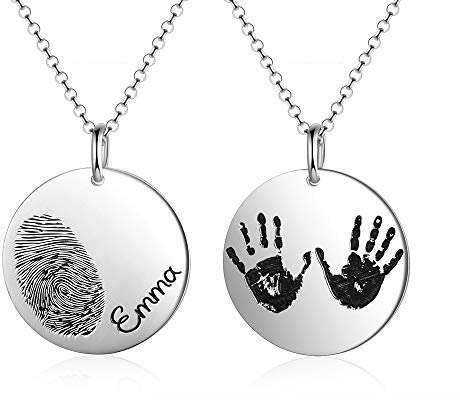 Gaosh Tatsächliche Fingerabdruck ovale Halskette - tatsächliche Handschrift Halskette - Memorial Schmuck - Unterschrift Schmuck - Personalisierter Name Halskette - neue Mutter Geschenk (Silver)