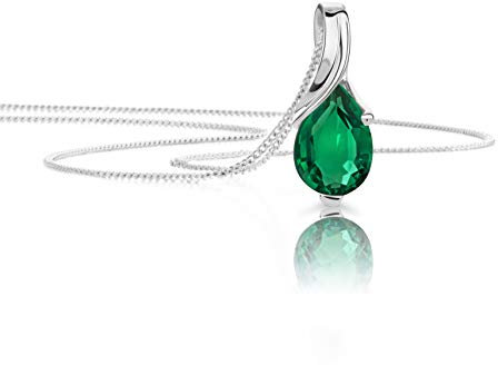 OROVI – Tropfen Halskette aus 9 Karat (375) Weißgold mit Smaragd (0.62 ct) – filigrane Gold Kette Damen mit grünem Edelstein Anhänger in Tropfenform – Goldkette allergenfrei & handgemacht (45 cm)
