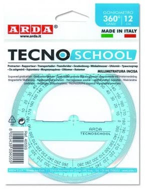 Arda ref. 405SS Goniometro da 360° Formato 12cm - Kit Confezione da 20 pezzi Goniometri 360 Gradi Articolo 408339 - TECNO SCHOOL - Protractor - Rapporteur