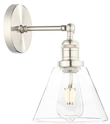 Phansthy Applique murale loft, entonnoir en verre transparent, style industriel vintage, applique murale industrielle élégante et simple, style industriel (couleur acier inoxydable brossé)
