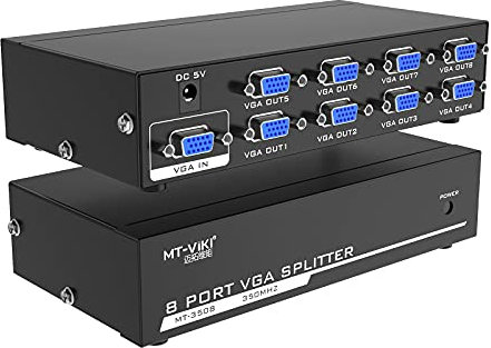 MT-VIKI 1x8 VGA Splitter 1 in 8 out, Mirror 1 VGA Video & Audio on Multiple HD Monitors Support Wide Screen 1920 x 1440 1080P 350MHz (1 PC to 8 Monitors)