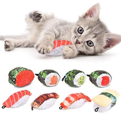 Katzenminze-Spielzeug, 8 Stück, flauschiges Kauspielzeug, bissresistent, Katzenkauspielzeug, Katzenminze gefüllte Sushi-Rolle, interaktives Plüsch-Geschenk für Indoor-Katzen, Kätzchen-Kätzchen