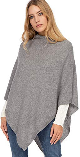 Marine Cashmere - Cashmere Blend Poncho for Women, Delicate and Soft Cashmere Yarn, Made in Italy (Grey)