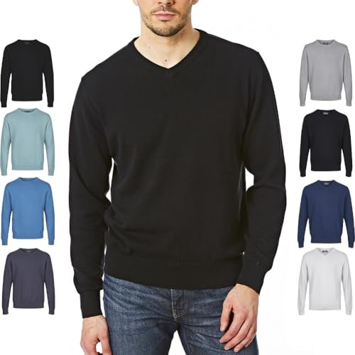 Castle Point Mens Cspknt003 Herren-strickpullover Mit Rundhalsausschnitt Cotton Soft Touch V Neck Knitted Jumper Sweater, Black - XL, Black - V Neck, XL UK