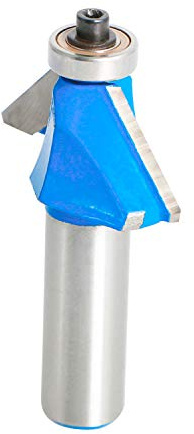 Aopin 45 Degree Chamfer Edge Forming Router Bit 1/2-Inch Shank, Top Bearing Bevel Edge Forming Router Bits Cutter Woodworking Tool, Blue, Silver, 1Pcs