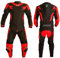 BI ESSE Traje de Cuero y Tejido para Adulto-2 Piezas Split (Chaqueta + Pantalón),Ajustable,con Protectores Integrados,Transpirable y Resistente a la Abrasión,para Hombre y Mujer (ROJO NEGRO, L)