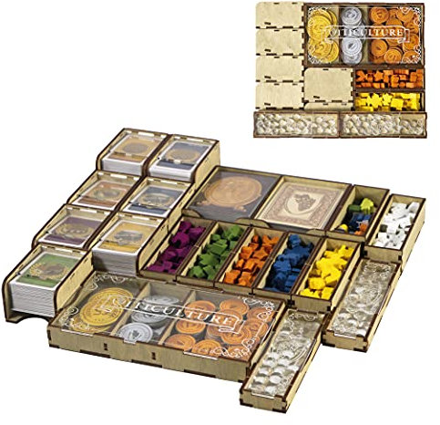 SMONEX Brettspielorganizer Kompatibel mit Viticulture Essential Edition und Allen Erweiterungen - Organizer Box aus Naturholzsperrholz - Strategie Brettspielzubehör