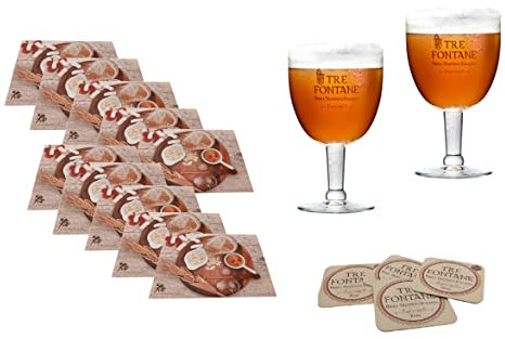 Pierre Trading Ltd Kit degustazione Birra Tre Fontane Trappista Italiana bicchieri sottobicchieri tovagliette - Set 16 Pz.