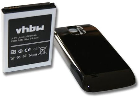 vhbw batteria compatibile con Samsung Galaxy S4 Mini Duos, S4 Mini LTE smartphone cellulare (3800mAh, 3,8V, Li-Ion) + copribatteria (nero)
