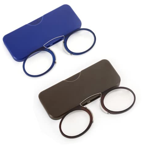 Kodilin Occhiali da Lettura in 2 Pezzi 2.5 Mini Lettore di Naso a Clip per Uomini e Donne, Occhiali da Lettura Flessibili Portatili Antiscivolo Blu + Marrone